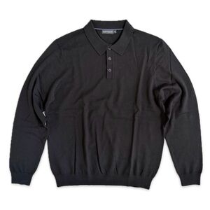 Paul Fredrick 100% Merino Wool Polo Sweater Black Long Sleeve Men’s Size M